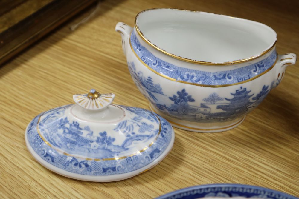 A collection of 18th/19th century English blue and white transfer-printed wares,
